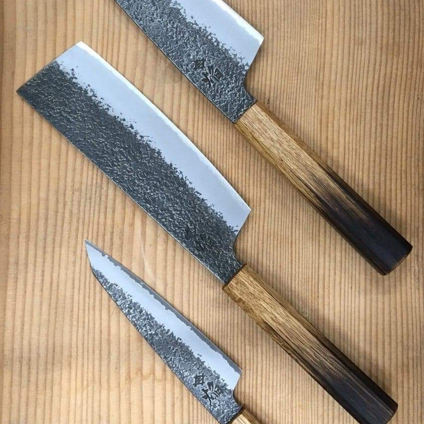 Homura Guren Aoniko Blue Steel No. 2 Kengata Petty Gyuto Nakiri Oak Handle Sakai Takayuki