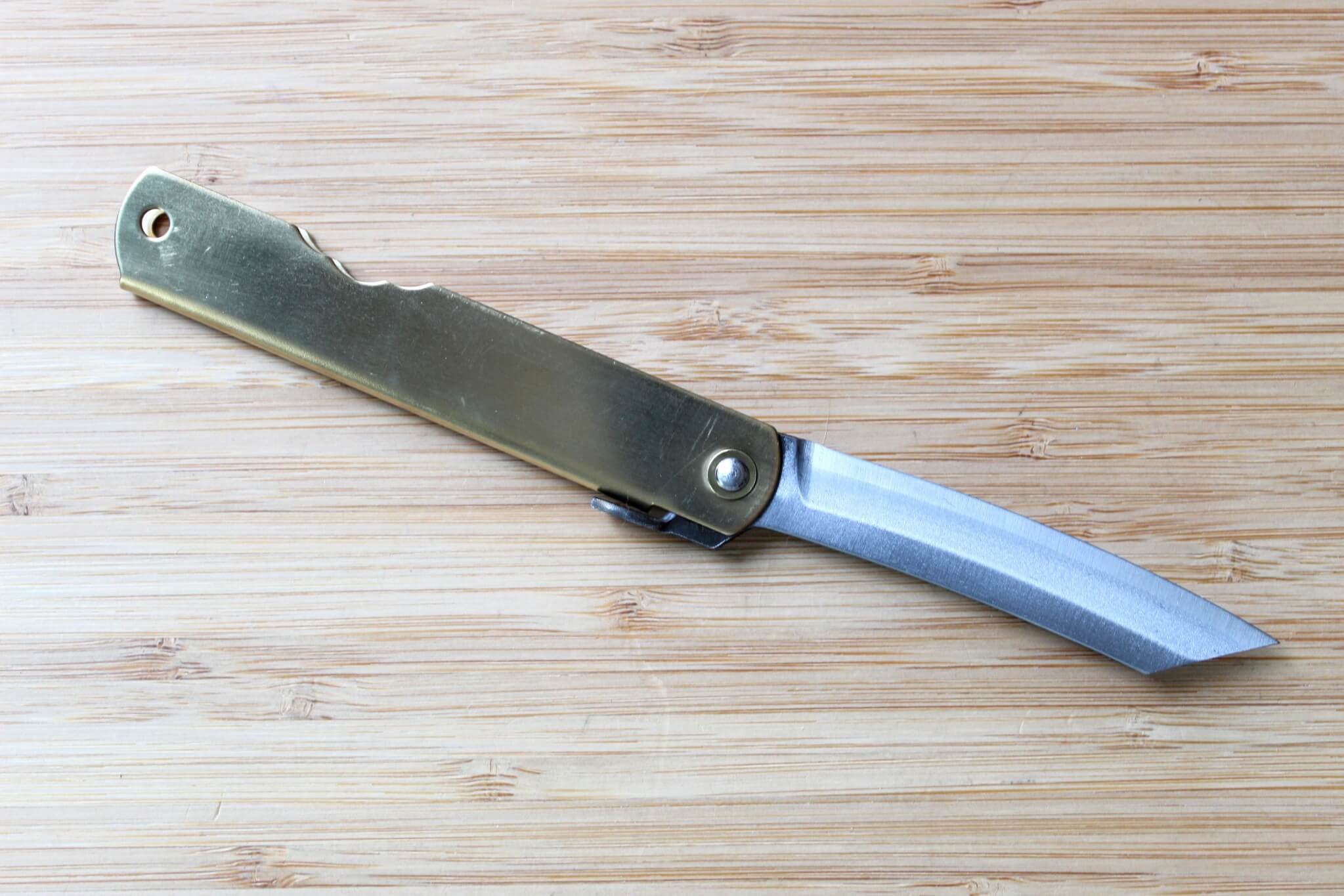 Higonokami Aoniko (Blue Steel #2) Brass Folding Pocket Knife