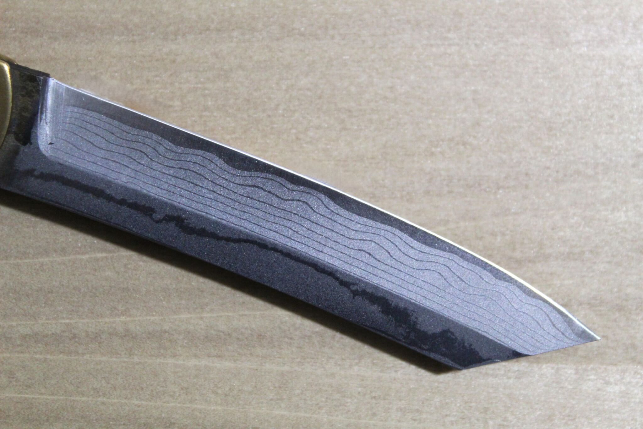 Higonokami Damascus Aoniko (Blue Steel #2) Tiger and Bamboo