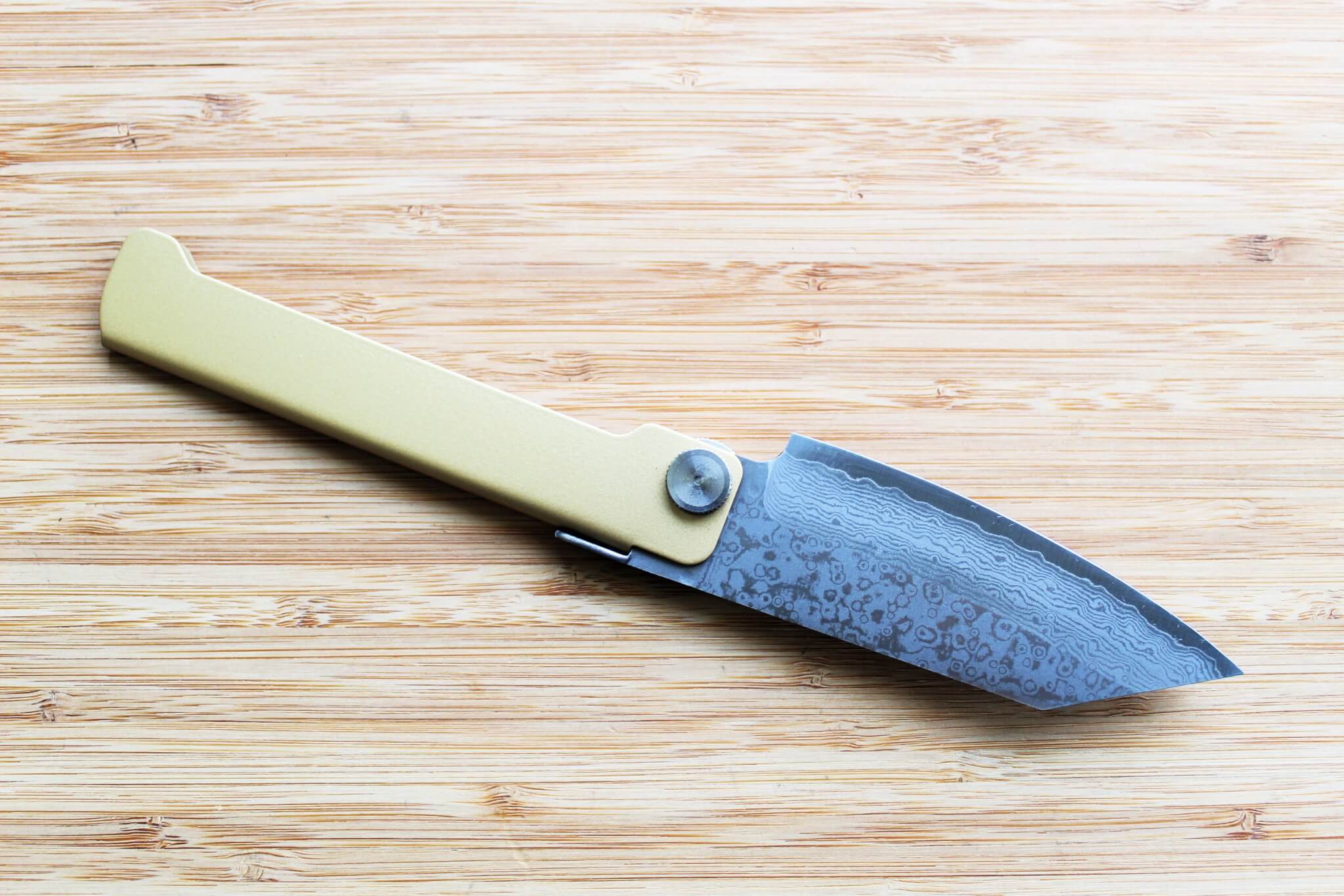 Higonokami VG10 Damascus Folding Knife - Brass Handle | Nagao Kanekoma