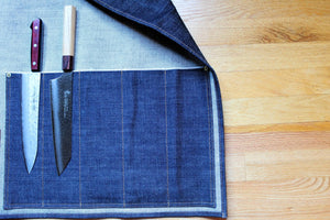 Kaneshige Hamono Denim and Leather Knife Roll for 9 Pockets