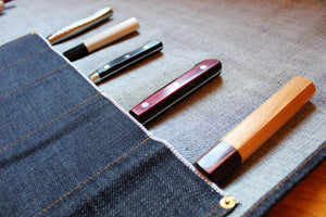 Kaneshige Hamono Denim and Leather Knife Roll for 9 Pockets