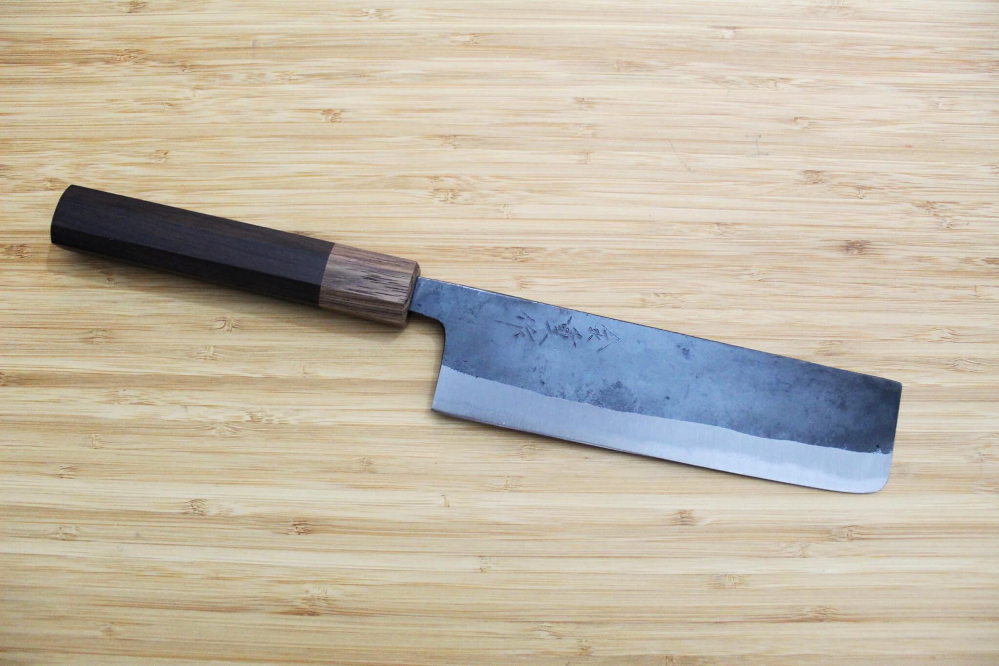 Kaneshige Hamono Kurouchi Aoniko Nakiri Knife 170 mm / 6.7" Khii Ebony Handle
