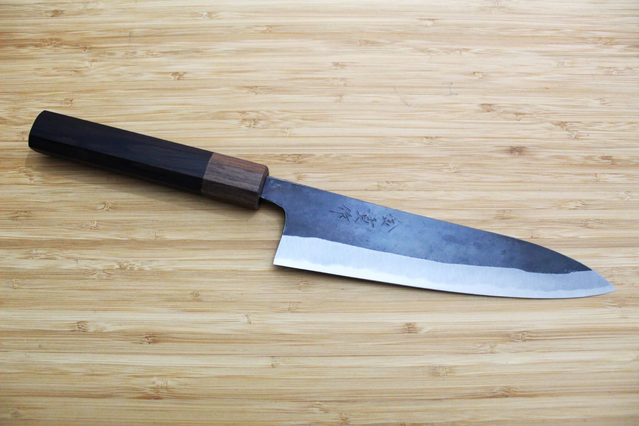 Kaneshige Hamono Kurouchi Aoniko Santoku Knife 190 mm (7.5") Khii Ebony Handle