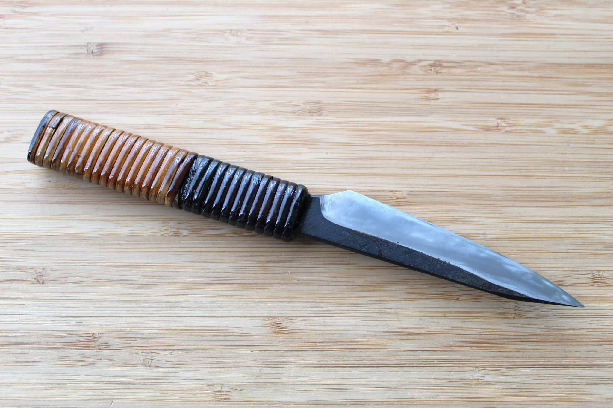 Kyokokaji Shokei 90mm Full-Tang Petty Knife with 3mm Thick Spine and Fujimaki Rattan Handle