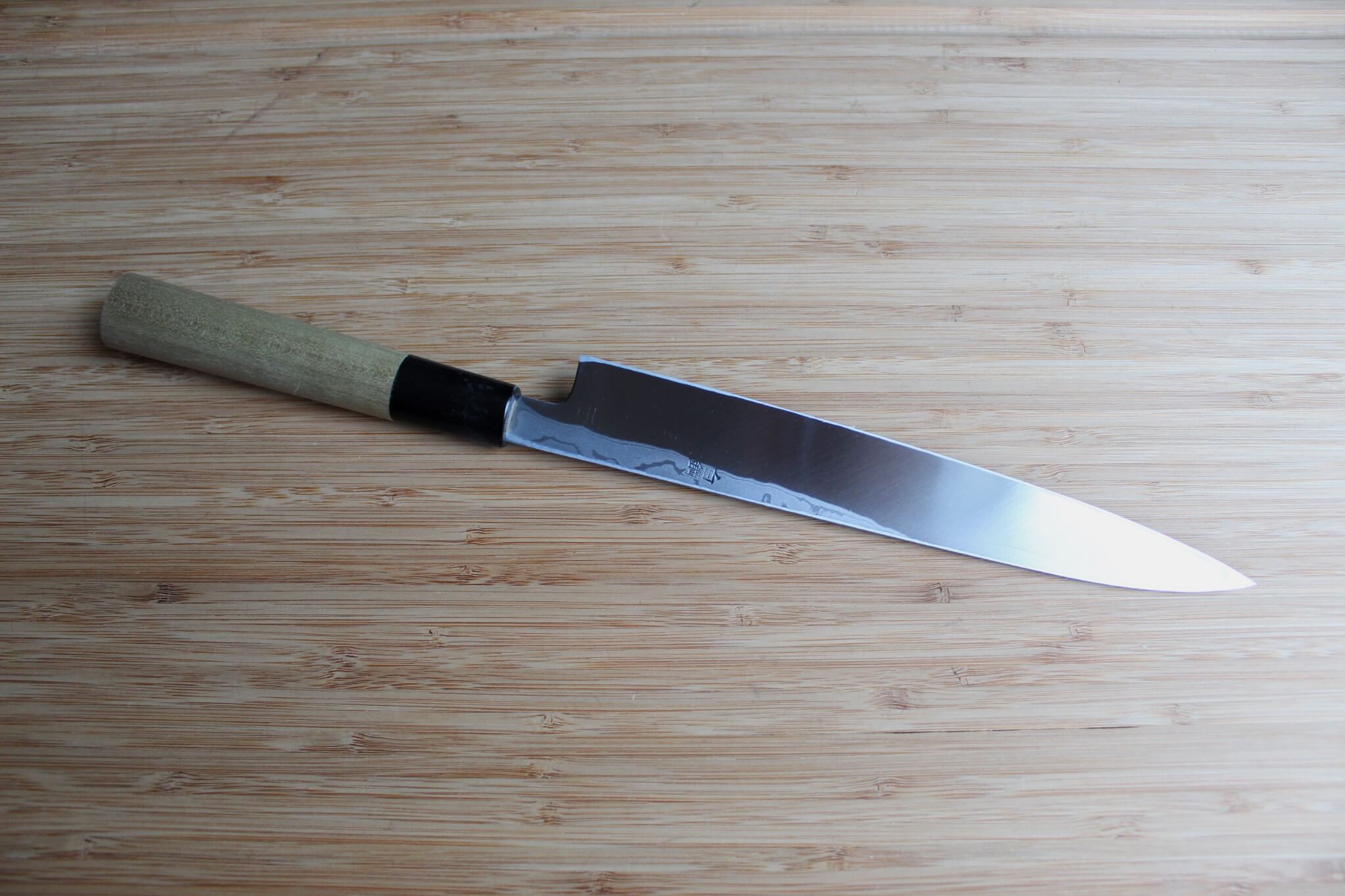 Miki Hamono Yanagiba Slicer Knife Shironiko Damascus Magnolia Handle