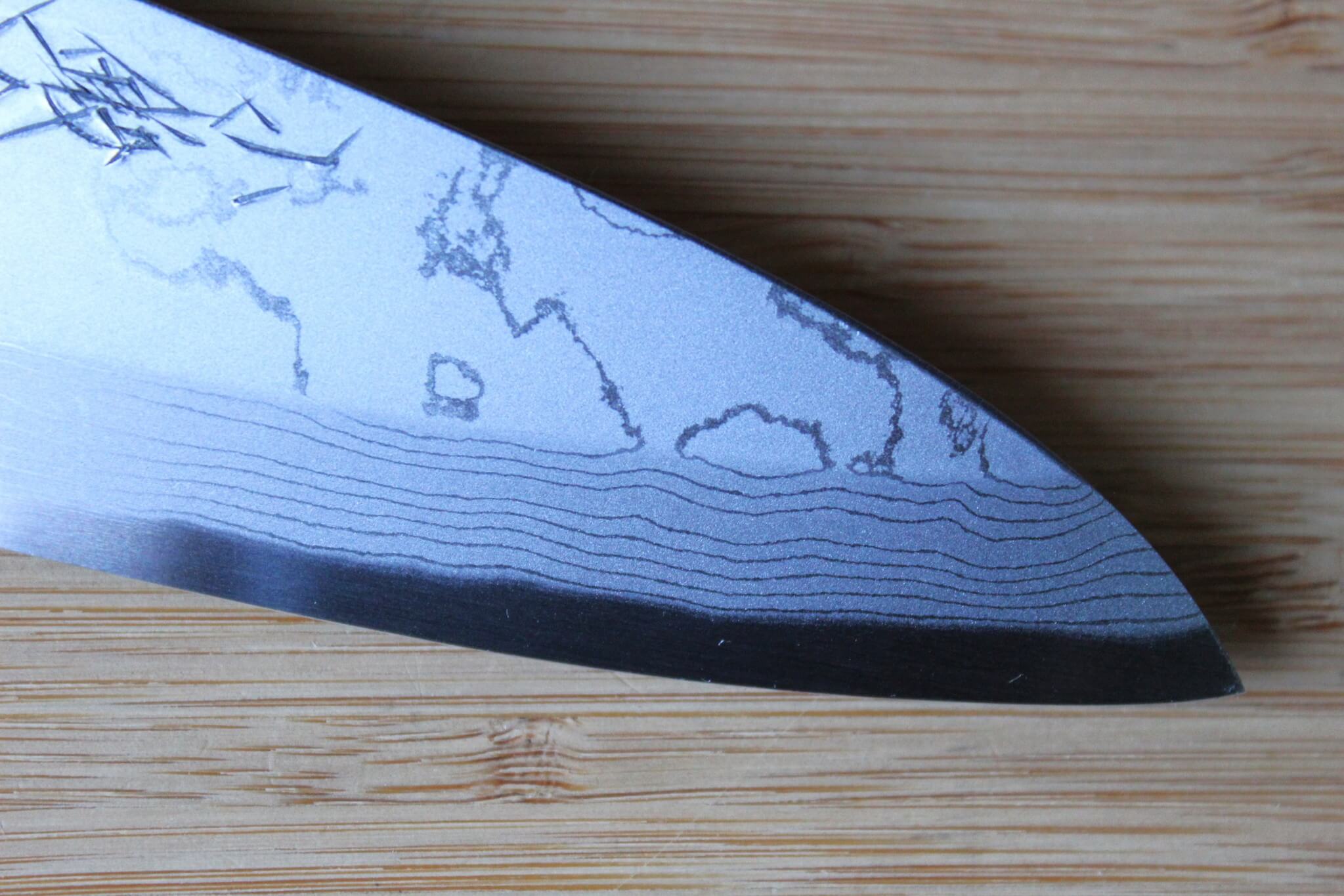 Miki Hamono Damascus Funayuki Knife White Steel Magnolia Buffalo Horn Handle Japanese Knife Seattle Area USA