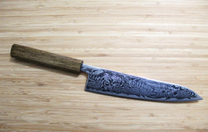 OUL Uzu Vortex Nickle Damascus Gyuto 210 mm / 8.2" Black Oak