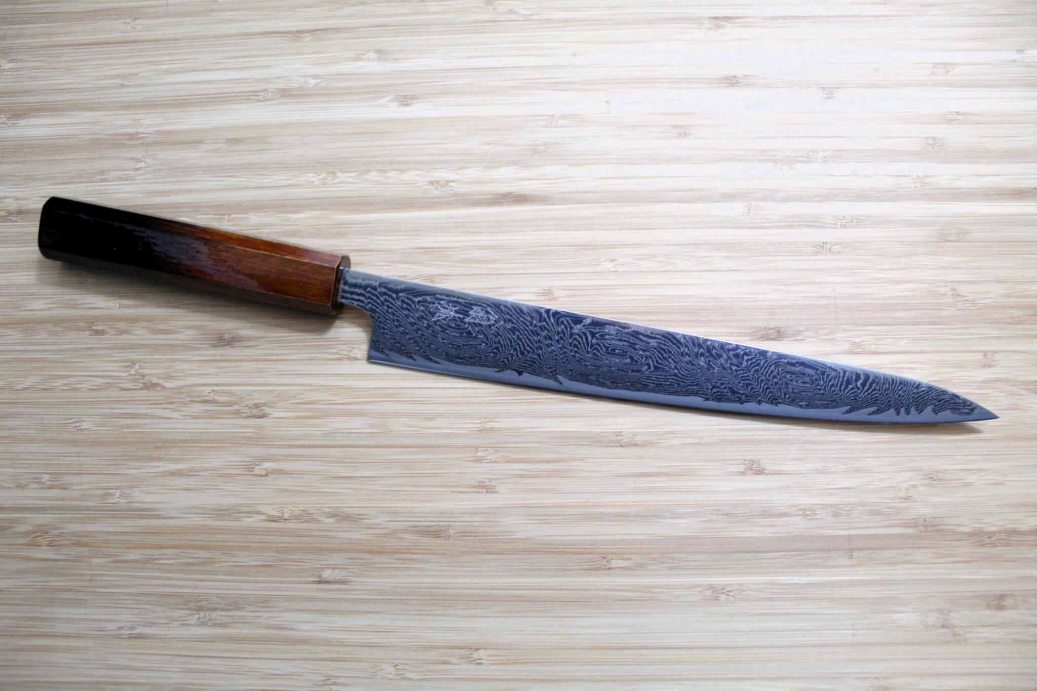 OUL Uzu Vortex Nickle Damascus Sujihiki 240 mm / 9.4" Lacquer Handle