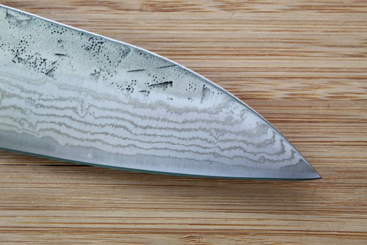 OUL SW Nickel Damascus Washiji Gyuto 210mm Japanese chef knife with Black Oak handle