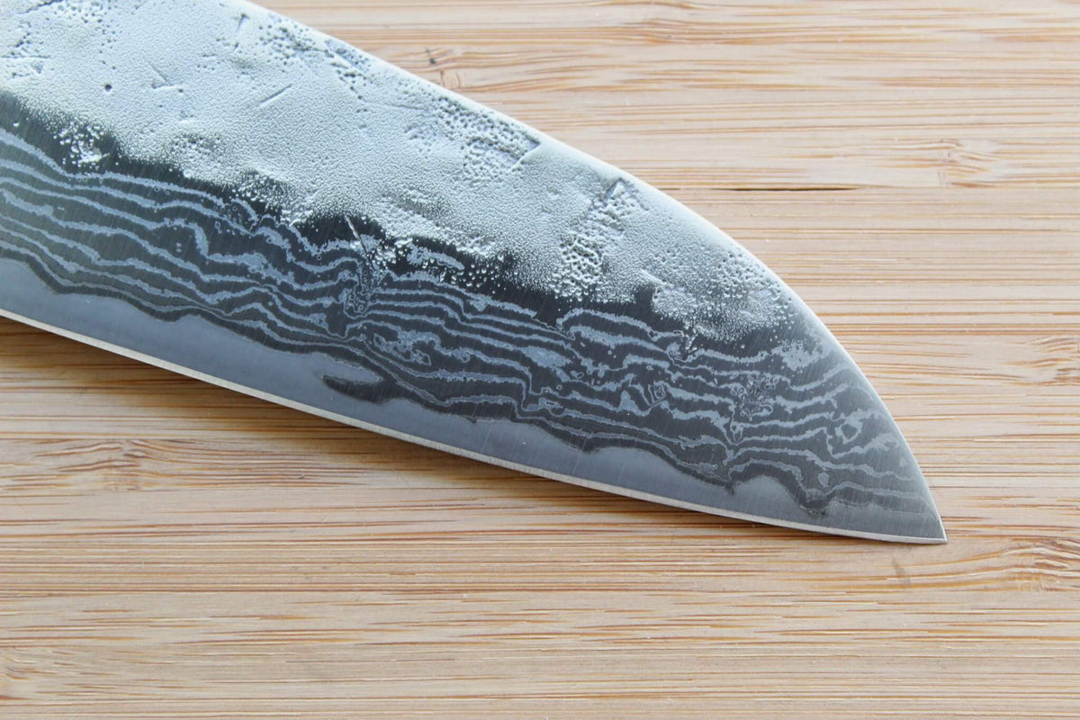 OUL SW Nickel Damascus Santoku Knife 165mm with Black Oak handle