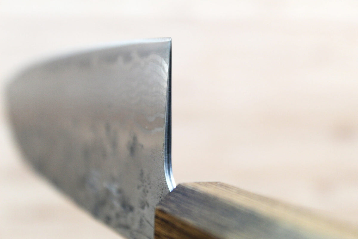 OUL SW Nickel Damascus Santoku Knife 165mm with Black Oak handle
