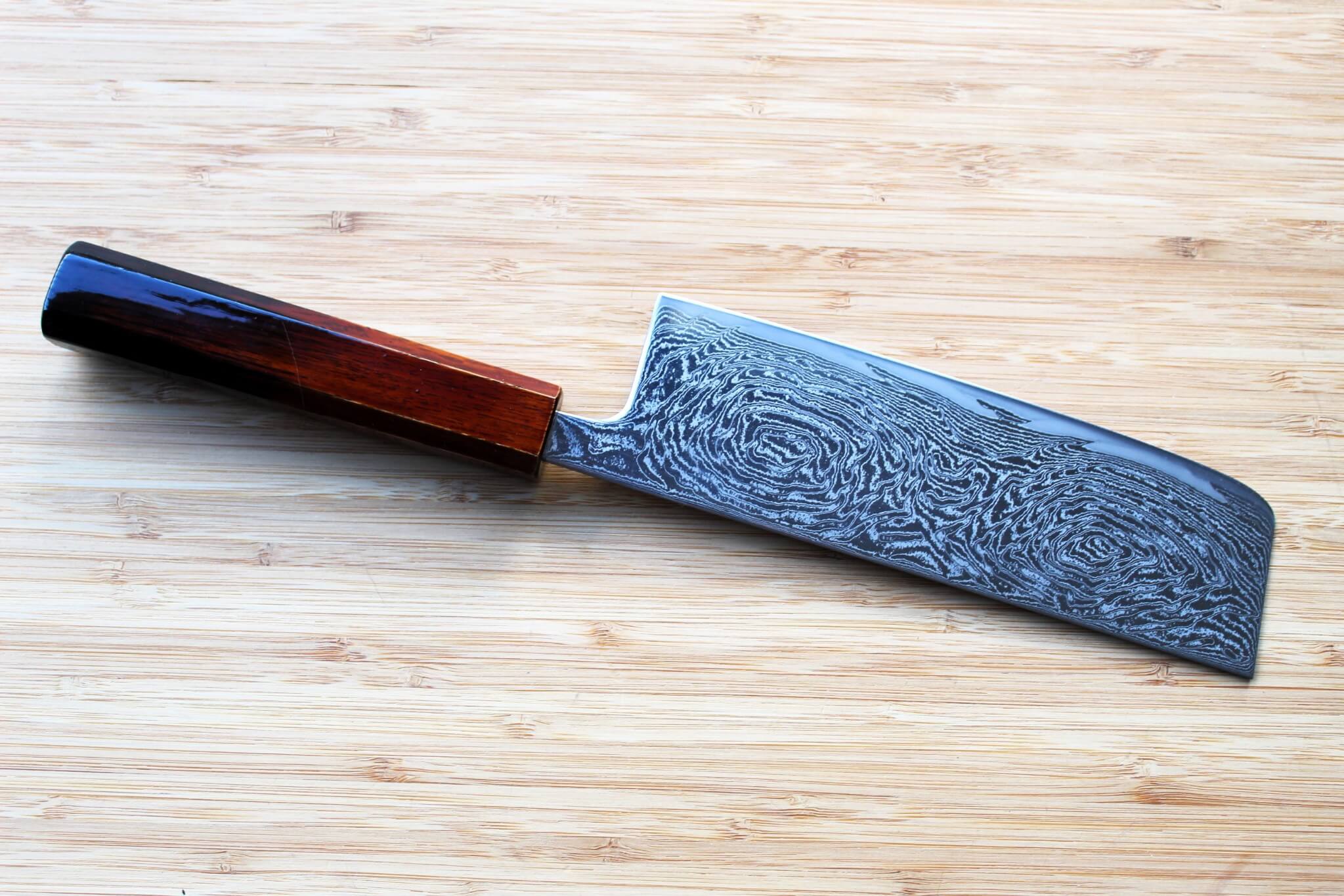 OUL Uzu Vortex Nickle Damascus Nakiri 165 mm / 6.5 " Lacquer Handle