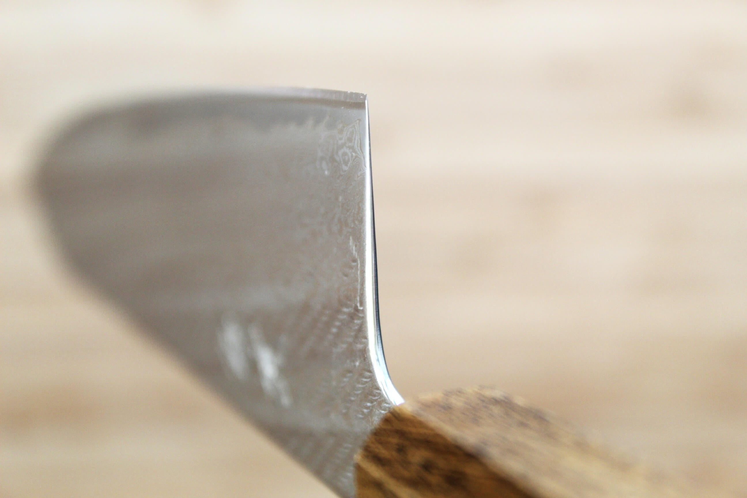 OUL Nawame Ginsan Damascus Gyuto 210mm Japanese chef knife with Black Oak handle
