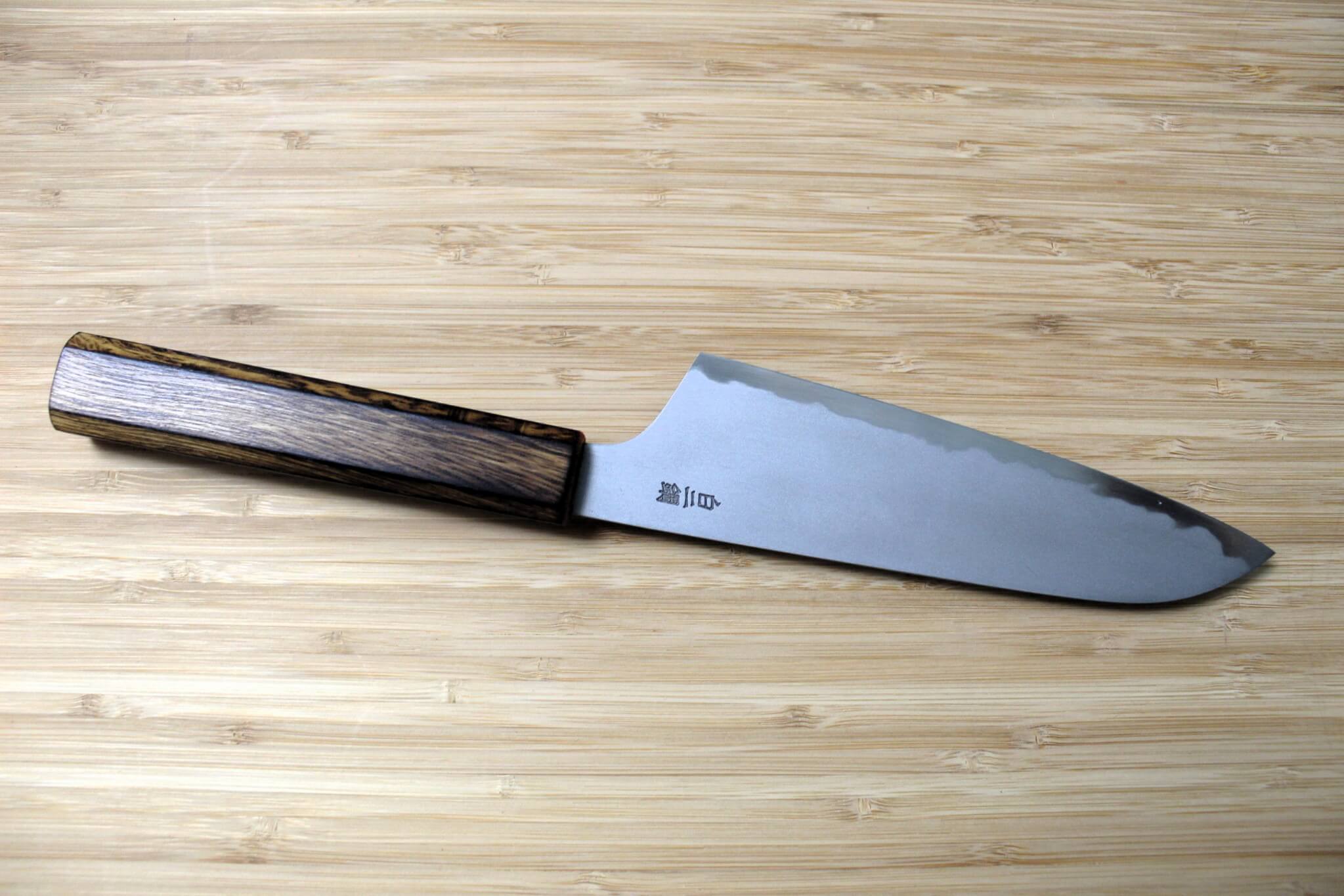 Sakai Takayuki Baikoku Shironiko / White Steel #2 Santoku Knife 180mm / 7.1" Burnt Oak Handle