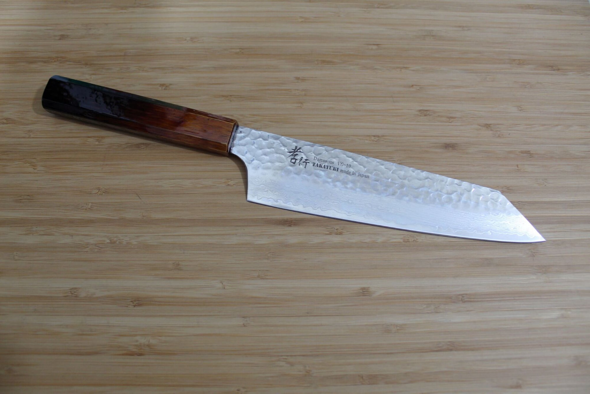 Sakai Takayuki Kengata Gyuto Japanese Chef Knife 190 mm (7.5") Damascus 33 Layer with Brown Lacquered Oak handle