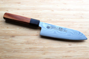 Sakai Takayuki Grand Chef Hamon Damascus 170mm (6.7") Santoku with Ebony Rosewood  Handle