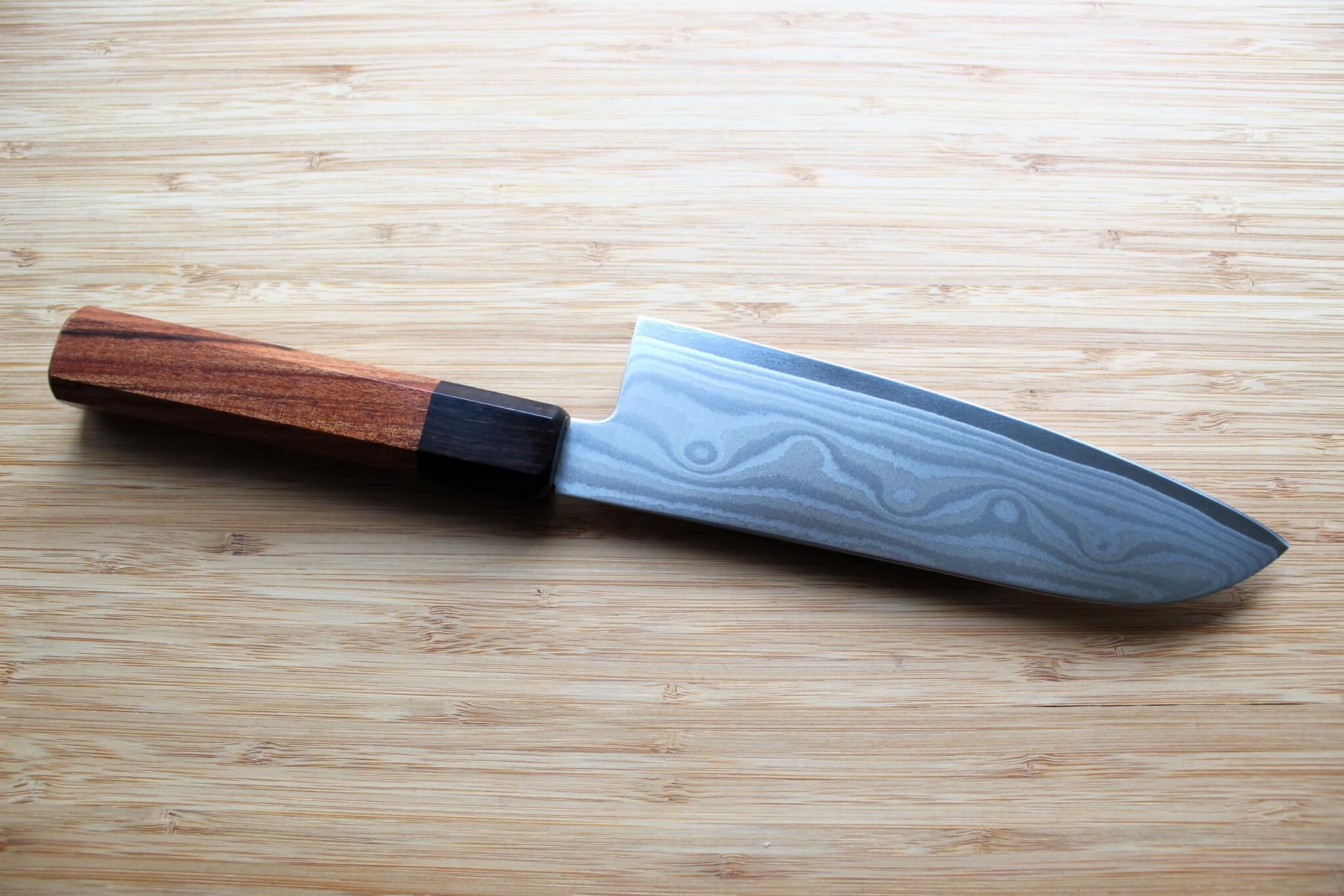 Sakai Takayuki Grand Chef Hamon Damascus 170mm (6.7") Santoku with Ebony Rosewood  Handle
