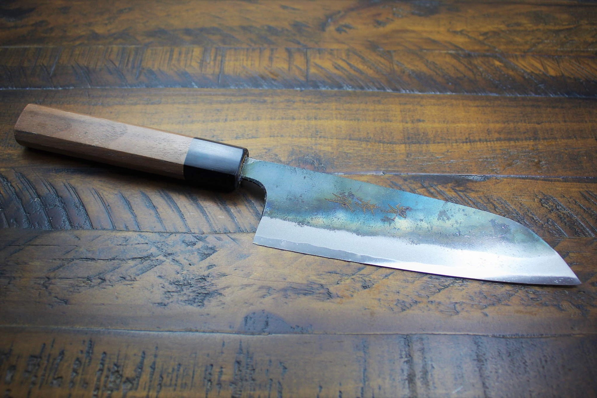 Santoku Kitchen Knife Aoniko Blue Steel No. 2 High Carbon Walnut Handle Sakai Takayuki