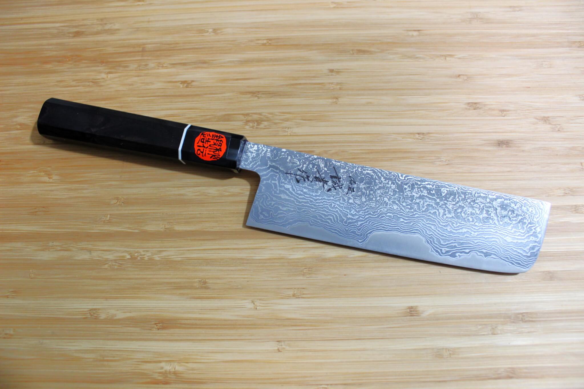 Shigeki Tanaka Habakiri Damascus SG2 Steel Nakiri with Ebony