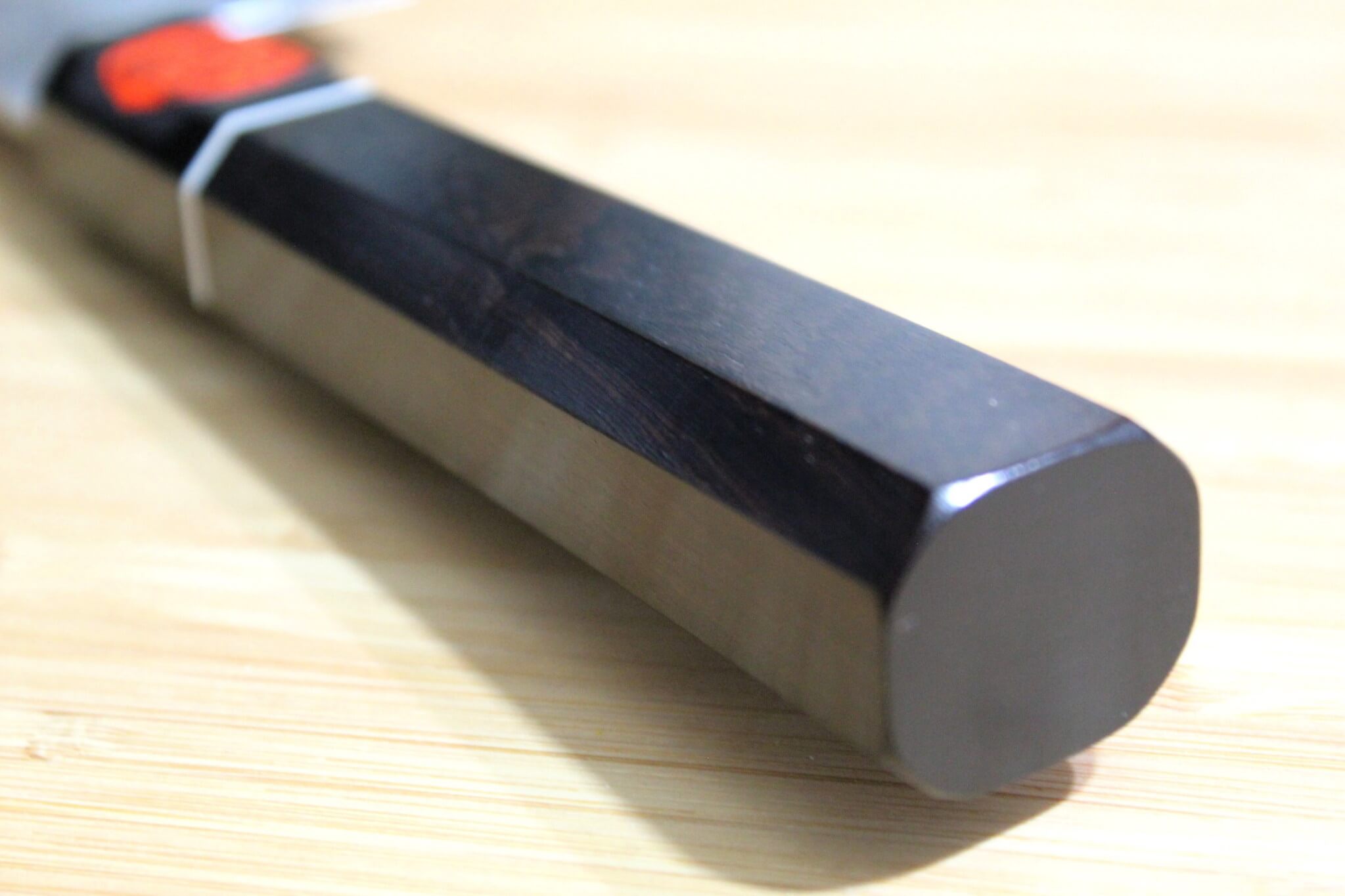 Shigeki Tanaka Habakiri Damascus SG2 Steel Santoku with Ebony Handle Buffalo Ferrule 165mm / 6.5"