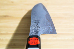 Shigeki Tanaka Habakiri Damascus SG2 Steel Santoku with Ebony Handle Buffalo Ferrule 165mm / 6.5"