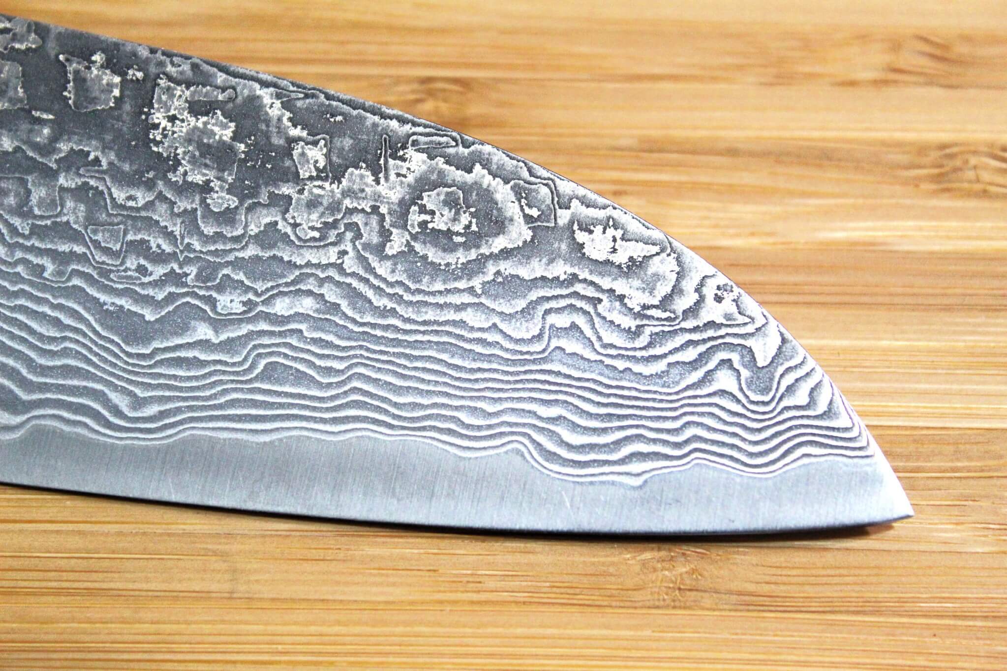 Shigeki Tanaka Habakiri Damascus SG2 Steel Santoku with Ebony Handle Buffalo Ferrule 165mm / 6.5"