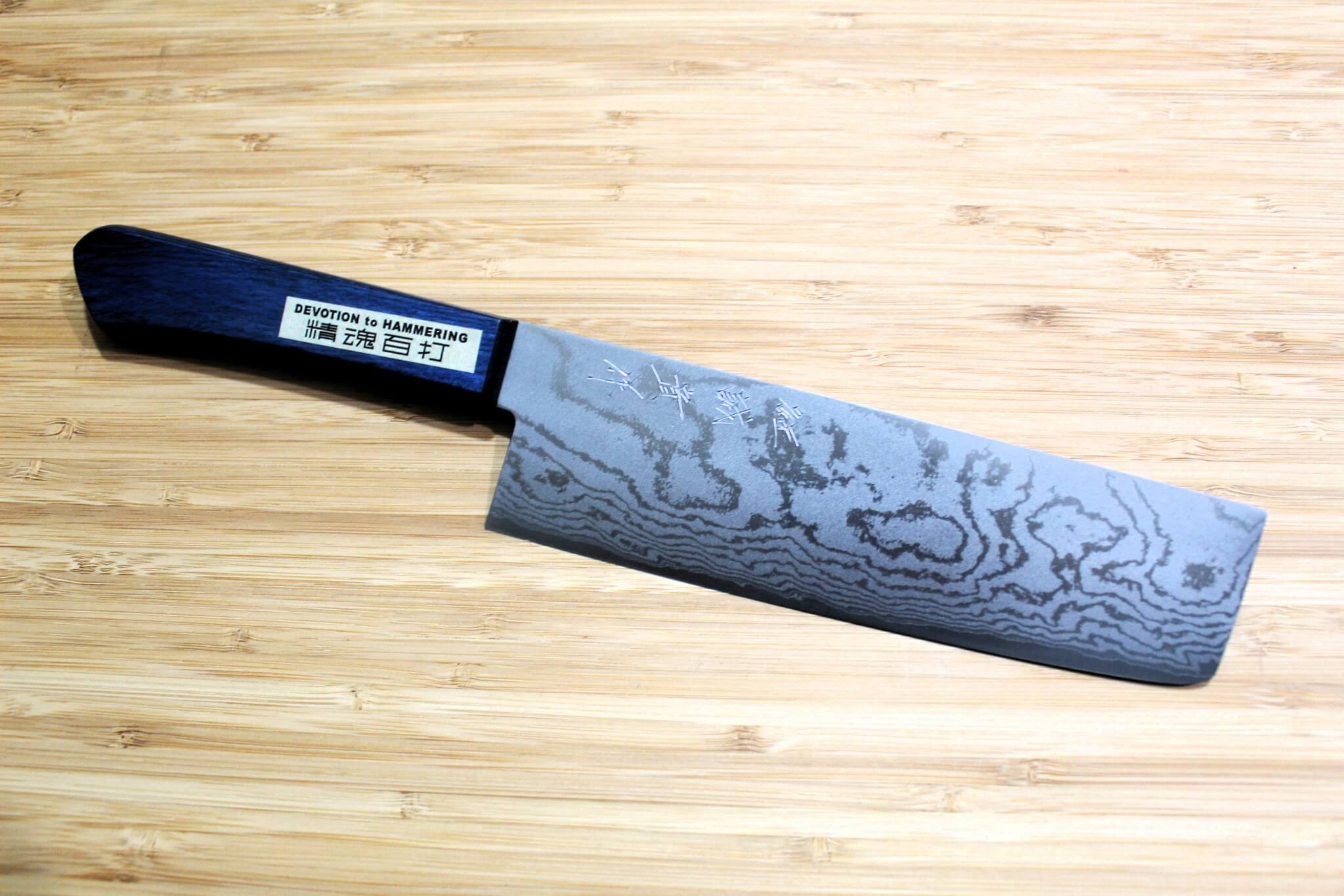 Shigeki Tanaka Damascus VG-10 Nakiri with Blue Handle 165mm / 6.5"