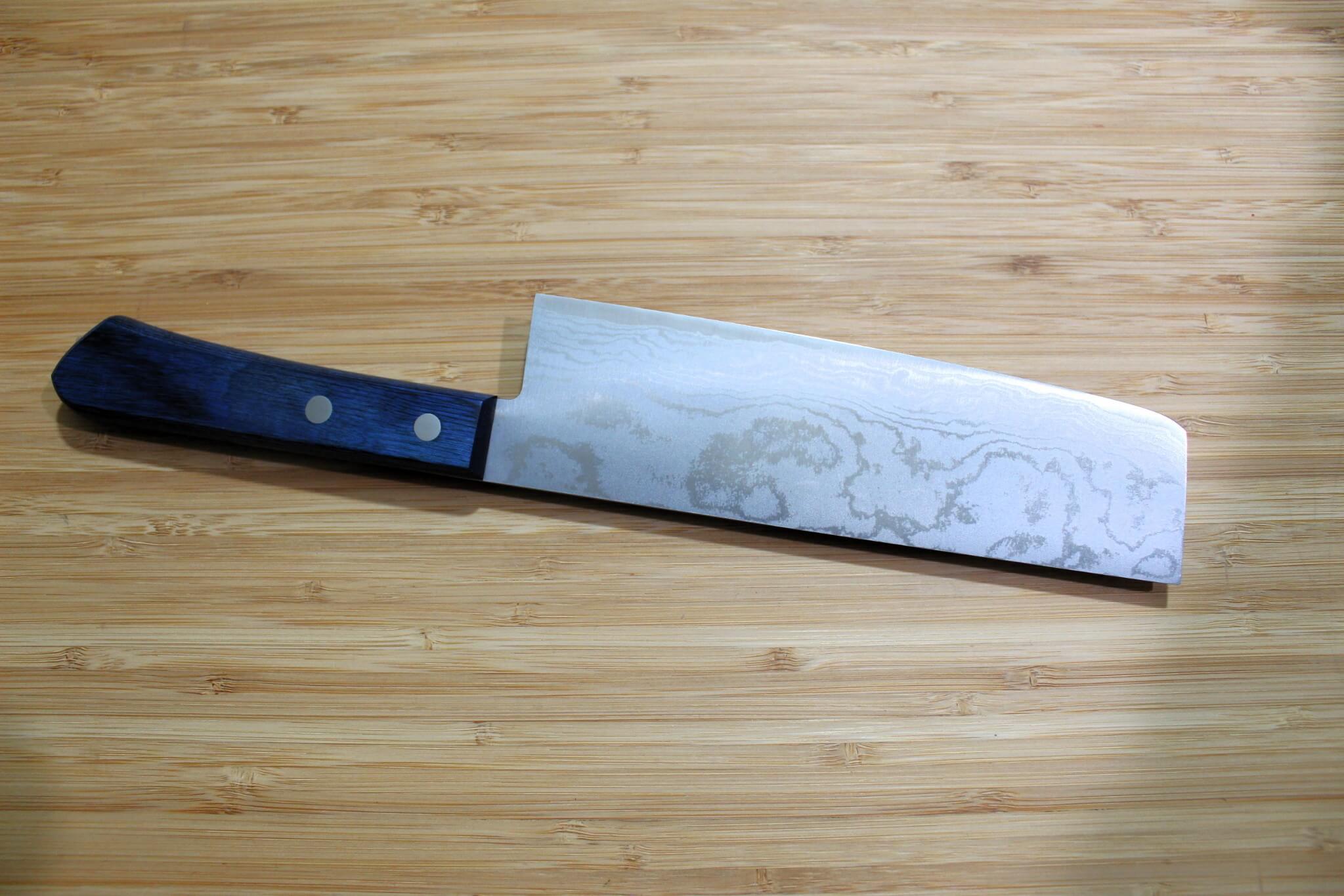 Shigeki Tanaka Damascus VG-10 Nakiri with Blue Handle 165mm / 6.5"