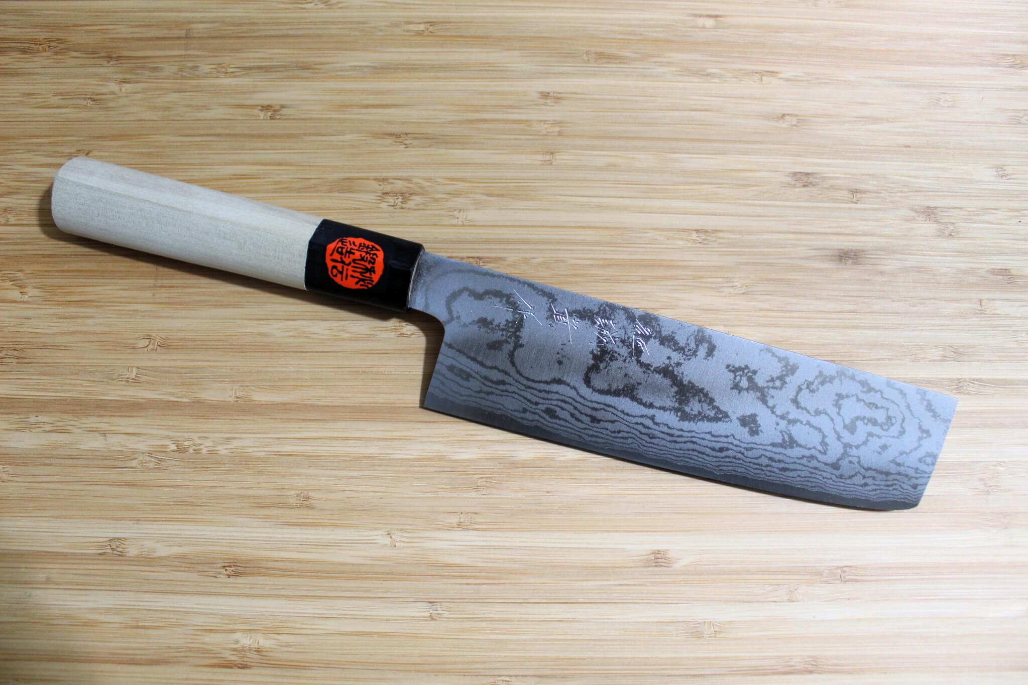 Shigeki Tanaka Damascus VG-10 Nakiri with Magnolia Handle Buffalo Ferrule 165mm / 6.5"