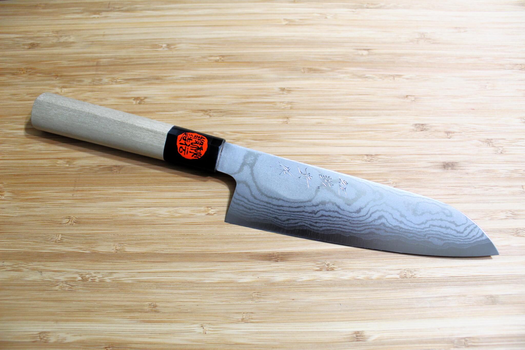 Shigeki Tanaka Damascus VG-10 Santoku with Magnolia Handle Buffalo Ferrule 165mm / 6.5"