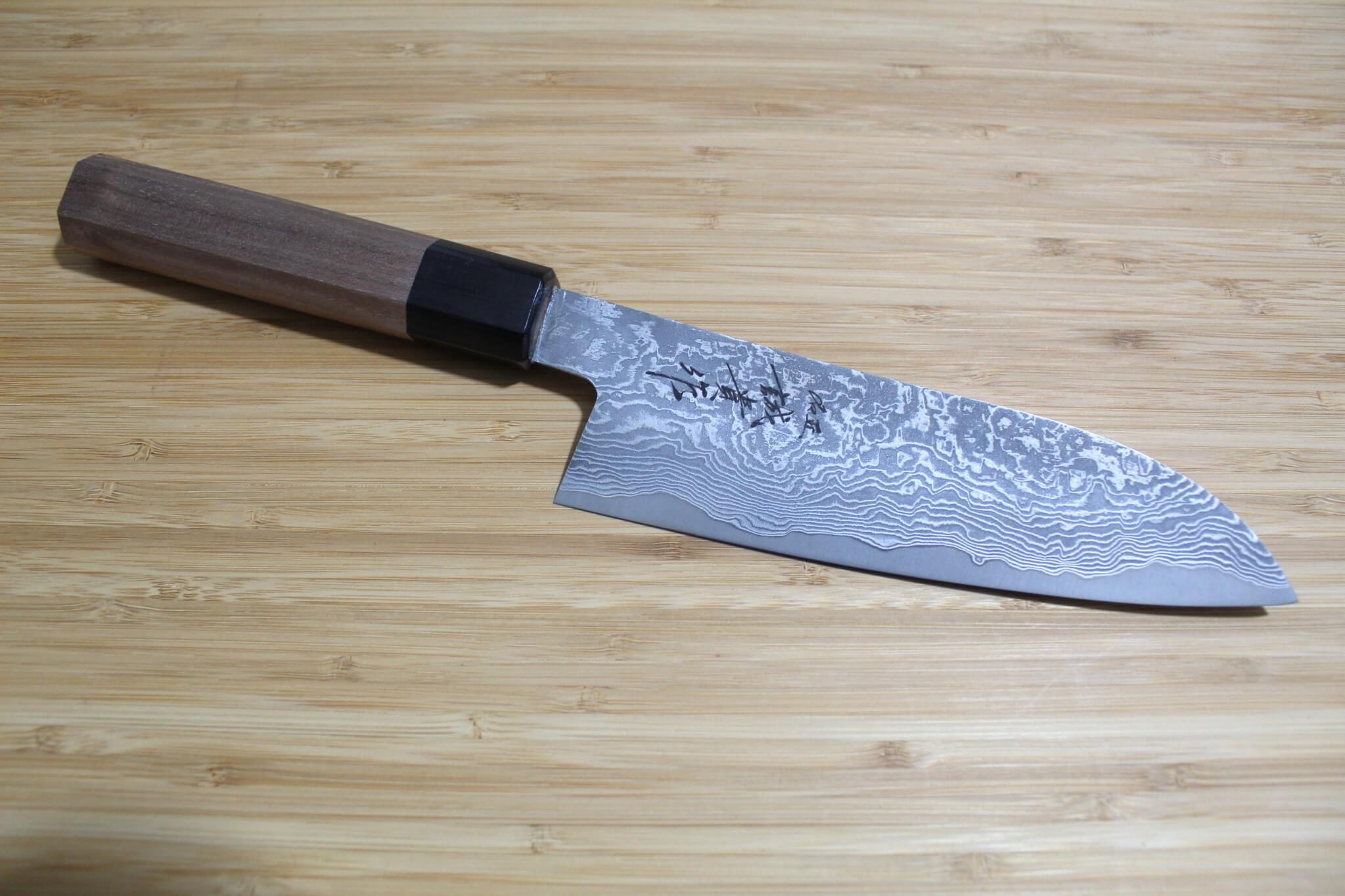 Shigeki Tanaka Damascus SG2 Steel Santoku with Walnut Handle 165