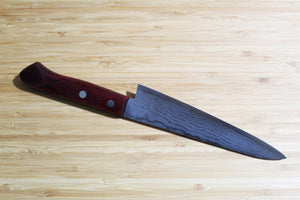 Shigeki Tanaka Damascus VG10 Petty with Red Handle  150mm / 5.9"