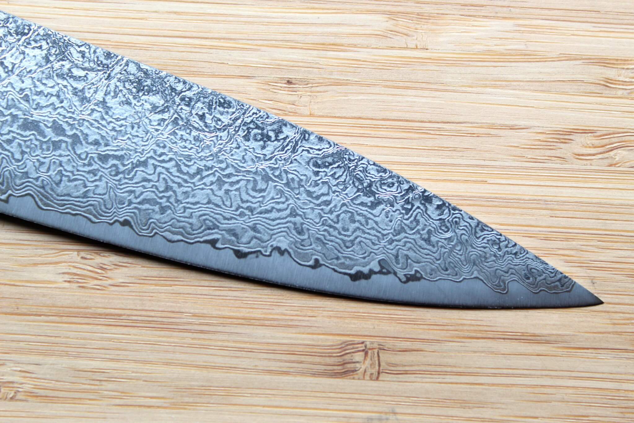 Shigeki Tanaka Habakiri Damascus SG2 Steel Sujihiki with Ebony Handle Buffalo Ferrule 240mm / 9.4"