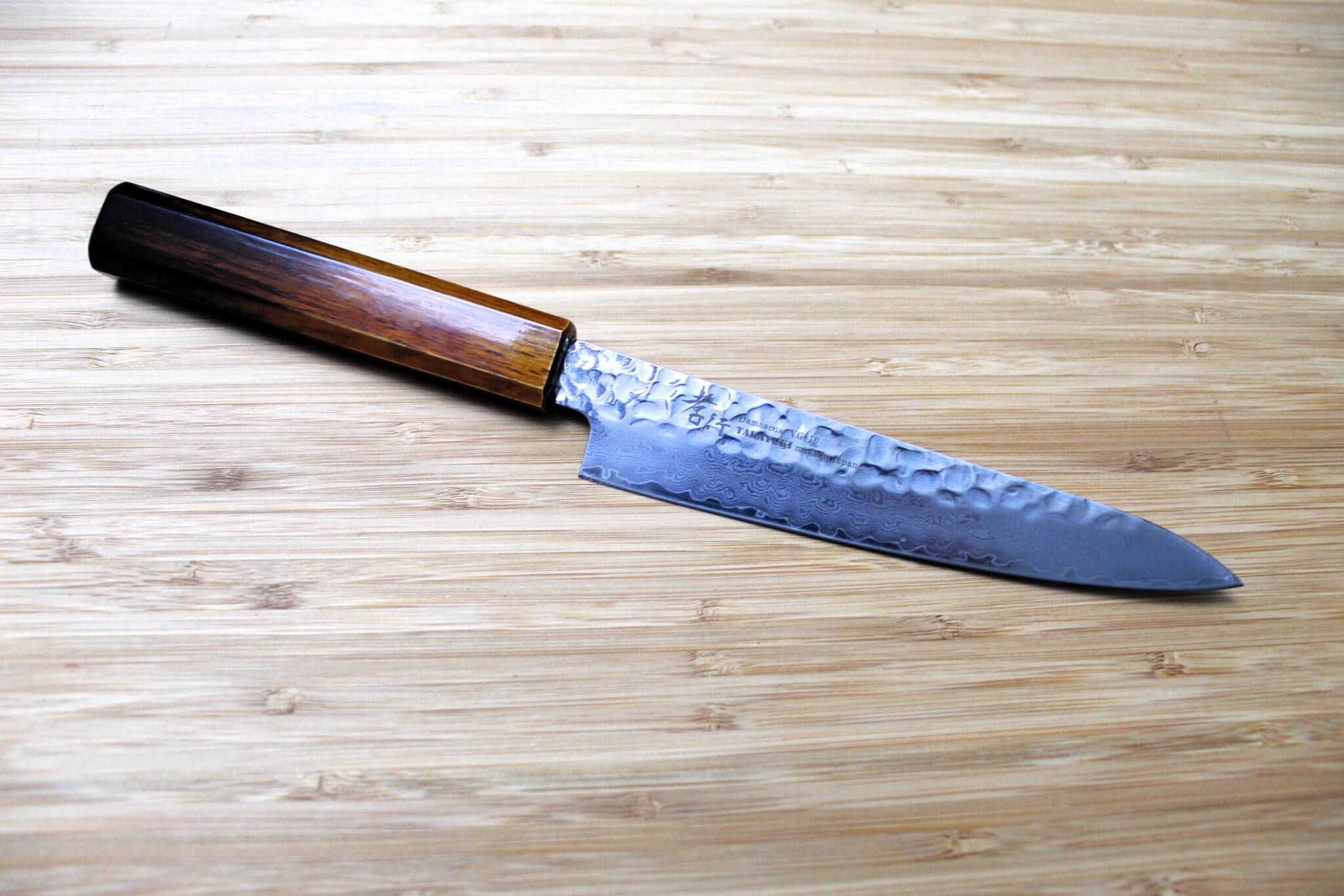 Kitchen Knife - Sakai Takayuki Petty Knife 150mm (5.9") Damascus 33 Layer With Brown Lacquered Oak Handle