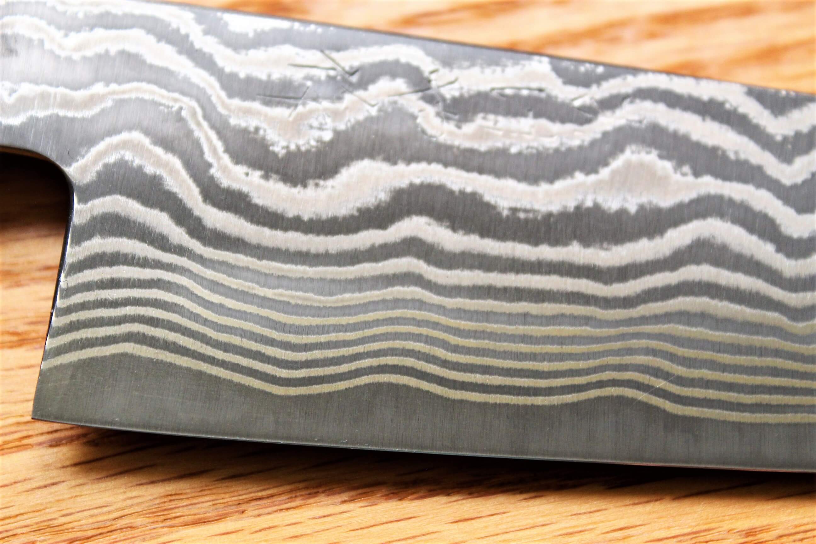 Kitchen Knives - Fujiwara Yasuhiko Kagerou Ginsan Nickle Damascus Petty With Ebony Handle Buffalo Ferrule 150mm / 5.9"