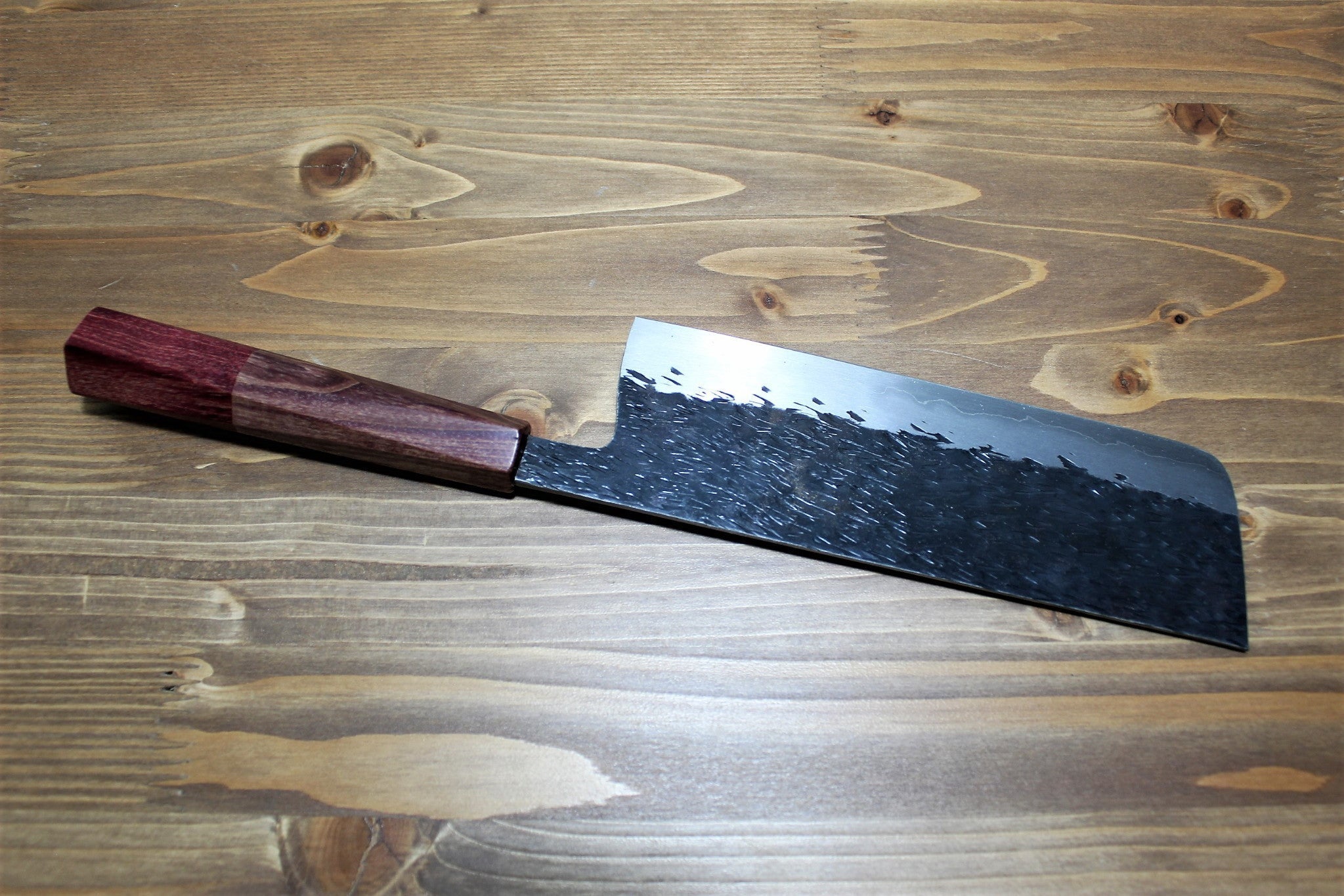 Kitchen Knives - Isamitsu Shirogami #1 / White Steel #1 Nakiri 165 Mm / 6.5" Red Two Tone Maple And Burberry Handle