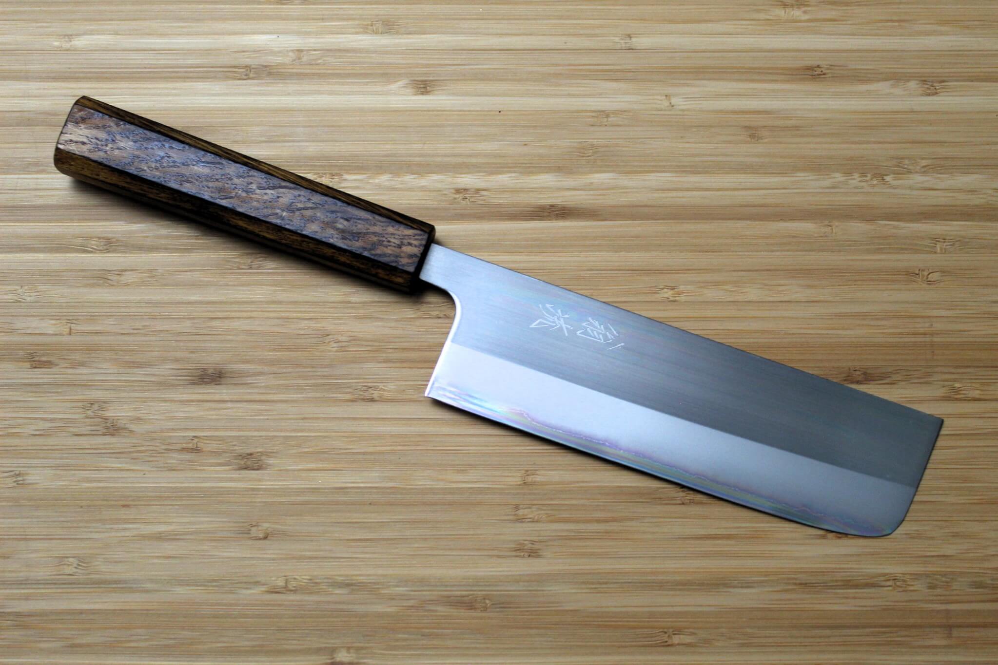 OUL Nakiri Shirogami #1 / White Steel #1 Stainless Clad 165 mm (6.5") Burnt Oak Handle