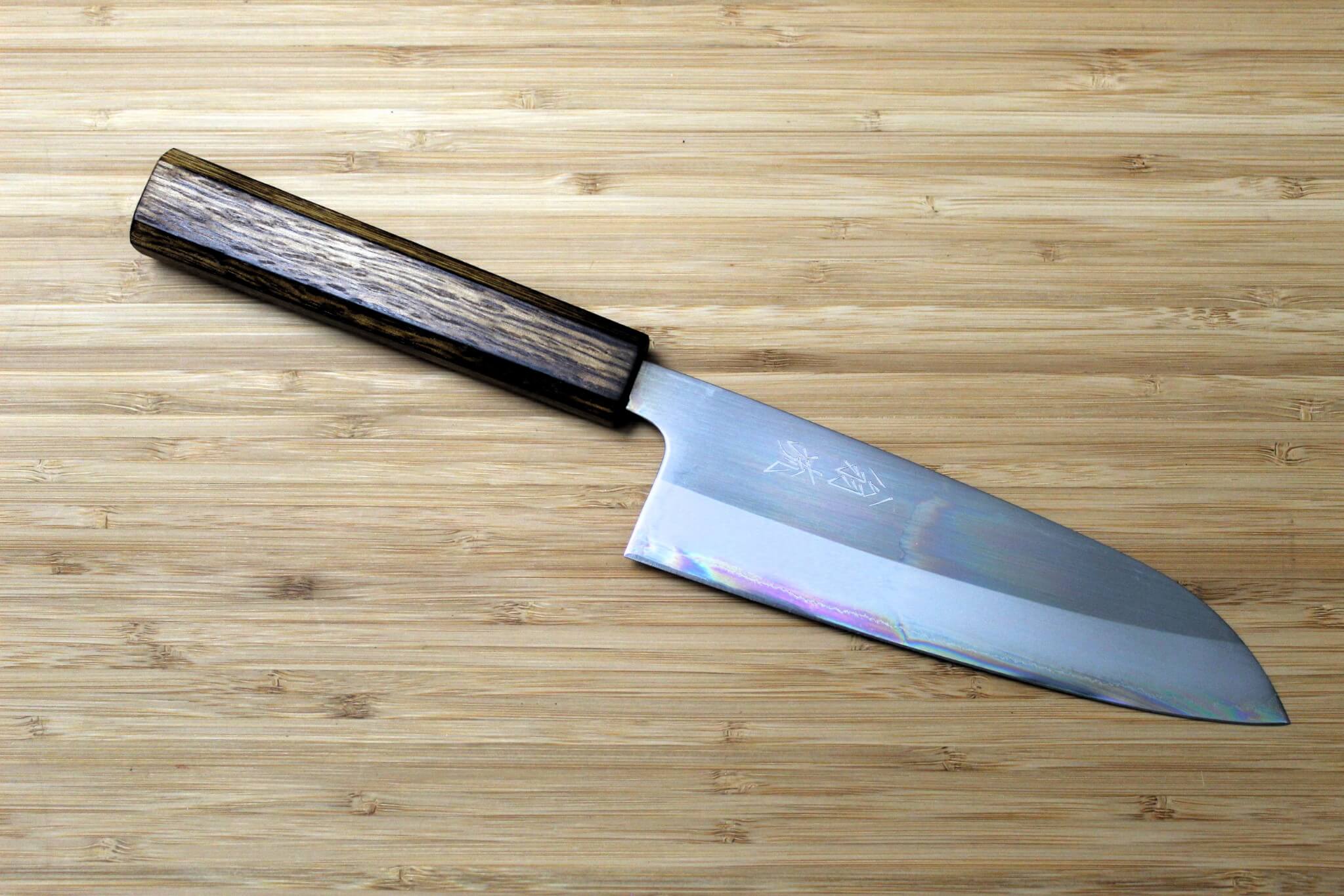 Kitchen Knives - OUL Santoku Shirogami #1 / White Steel #1 Stainless Clad 165 Mm / 6.5" Burnt Oak Handle