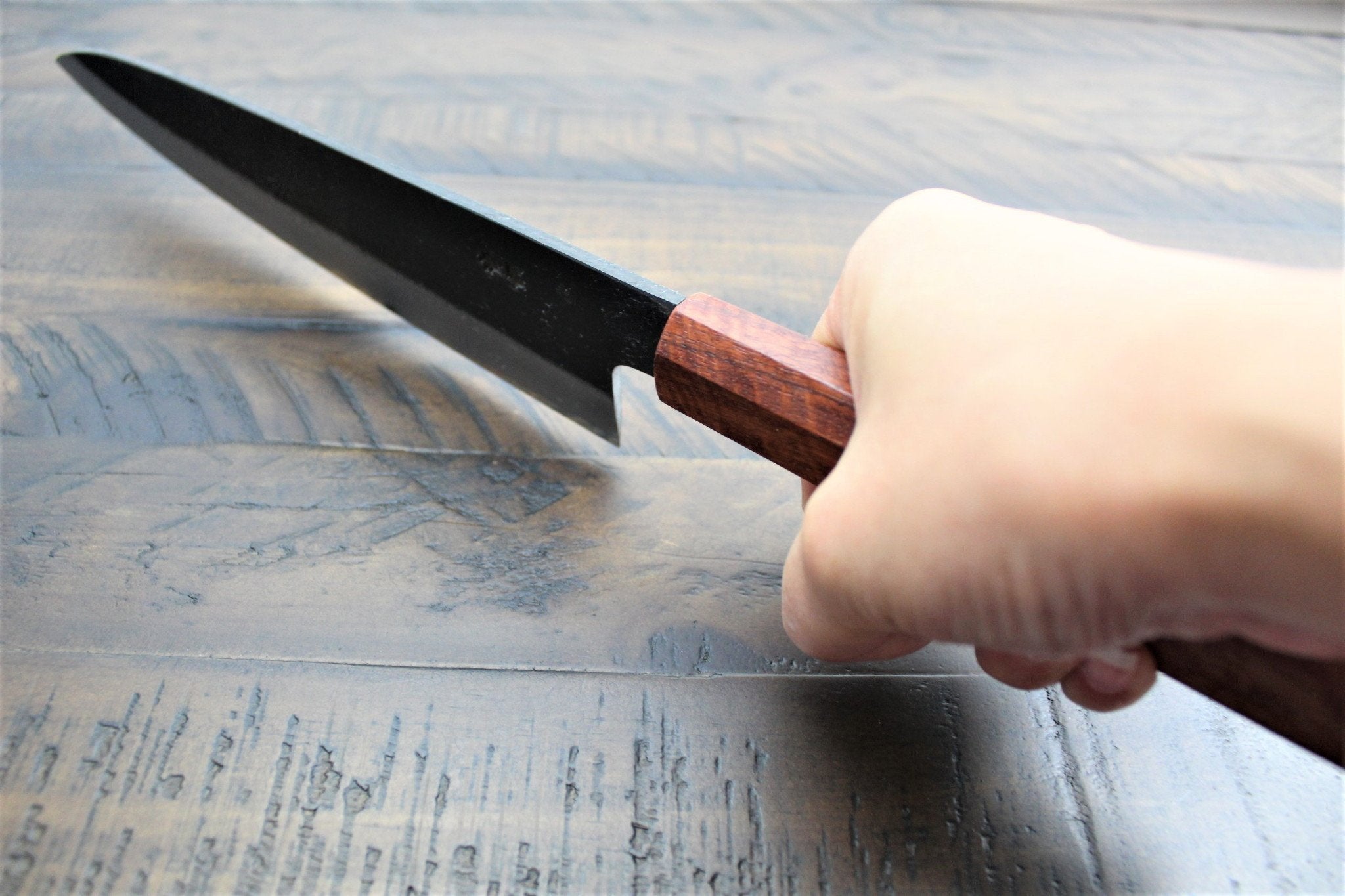 Kitchen Knives - Sakai Takayuki Gyuto Kurouchi Aoniko / Blue Steel #2 210mm (8.3") Japanese Chef Knife - Chinese Quince Handle