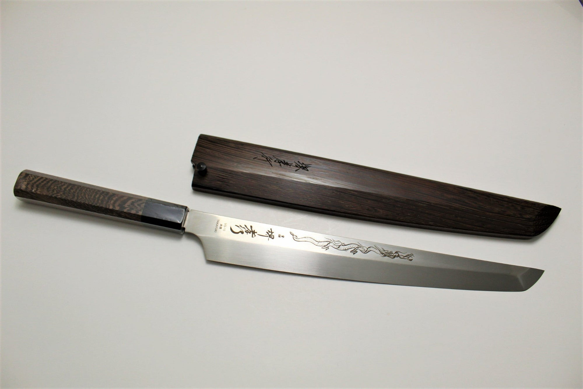 Kitchen Knives - Sakai Takayuki Honyaki Shoryu Genbu Sakimaru Yanagiba Slicer With Saya 300mm (11.8") VG-10 Slicer