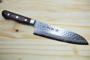 Kitchen Knives - Sakai Takayuki Japanese Knife Set Damascus 17 Layer Petty Knife 135mm (5.3") Santoku Knife 180mm (7.1")  Nakiri Knife 160mm (6.3")