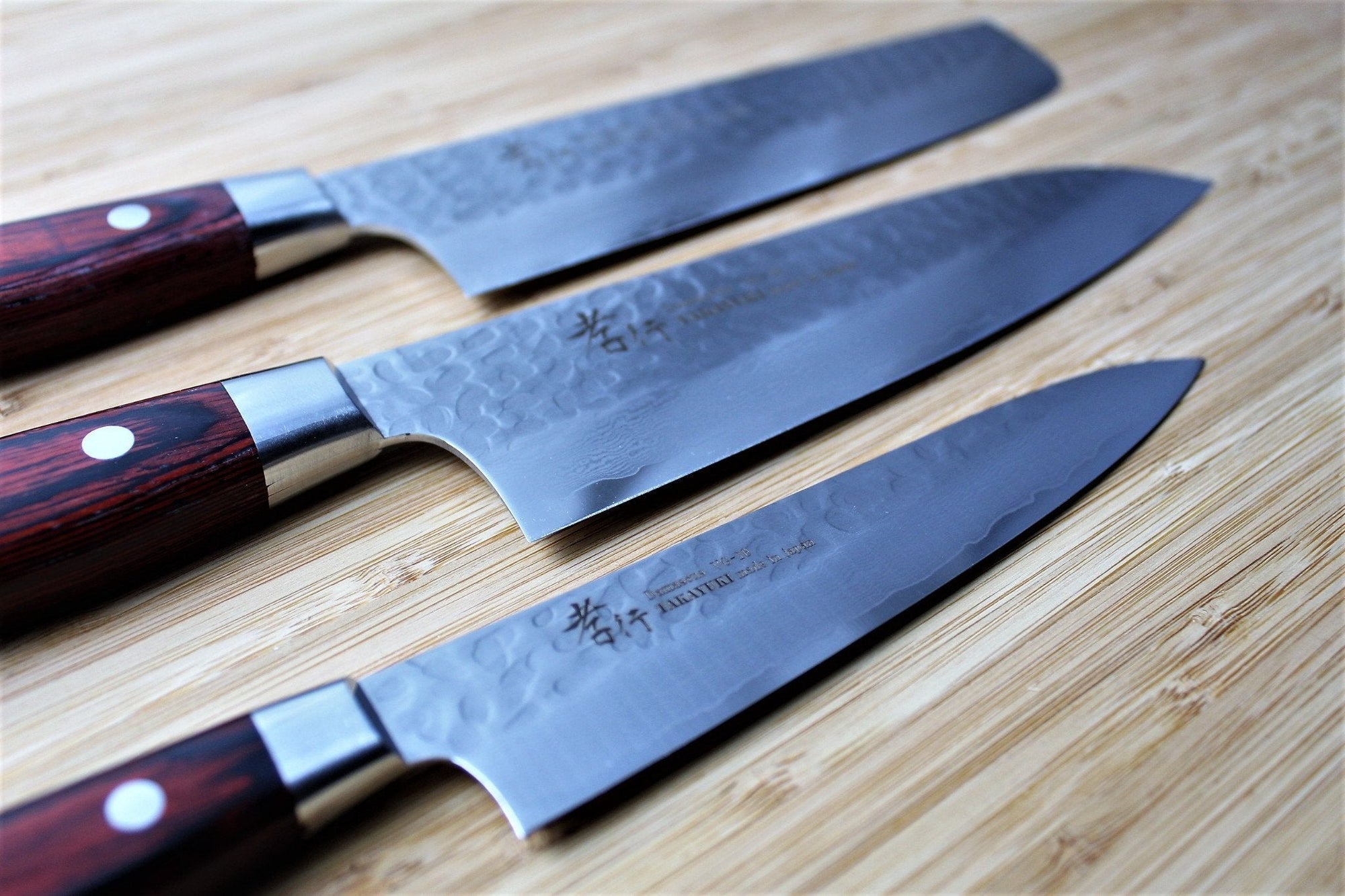 Kitchen Knives - Sakai Takayuki Japanese Knife Set Damascus 33 Layer Petty Knife 150mm (5.9") Santoku Knife 180mm (7.1")  Nakiri Knife 160mm (6.3")