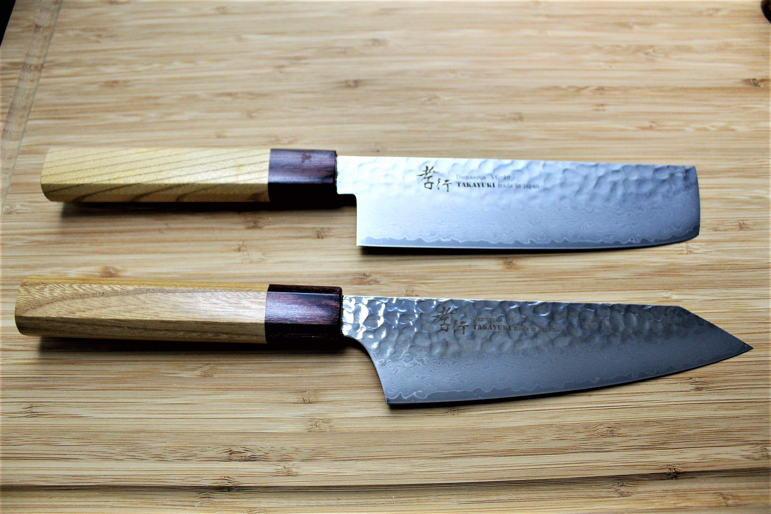 Japanese Knife Set Damascus 45 Layer Petty Santoku Nakiri - Hasu-Seizo