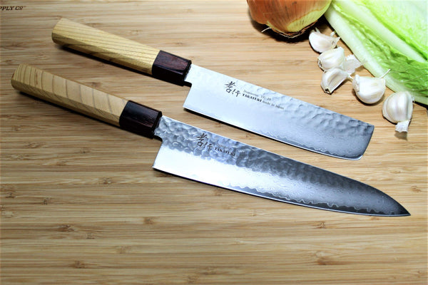 Japanese Knife Set Damascus 33 Layer Nakiri and Gyuto Chef Knife -  Hasu-Seizo