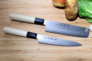 Kitchen Knives - Sakai Takayuki Japanese Knife Set Damascus 45 Layer Petty Knife 150mm (5.9") Nakiri Vegetable Knife 160mm (6.3")