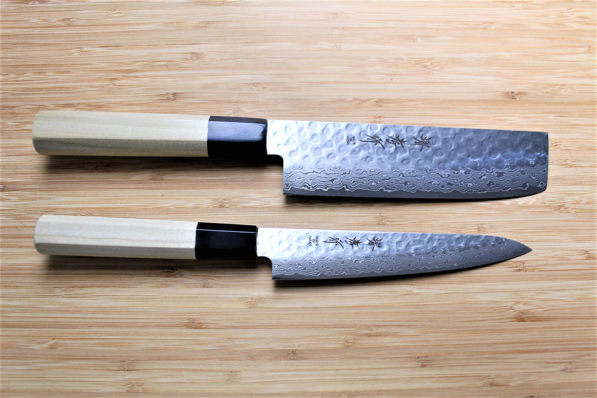 Kitchen Knives - Sakai Takayuki Japanese Knife Set Damascus 45 Layer Petty Knife 150mm (5.9") Nakiri Vegetable Knife 160mm (6.3")