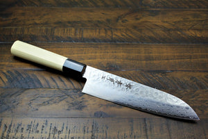 Kitchen Knives - Sakai Takayuki Japanese Knife Set Damascus 45 Layer Petty Knife 150mm (5.9") Santoku Knife 180mm (7.1")