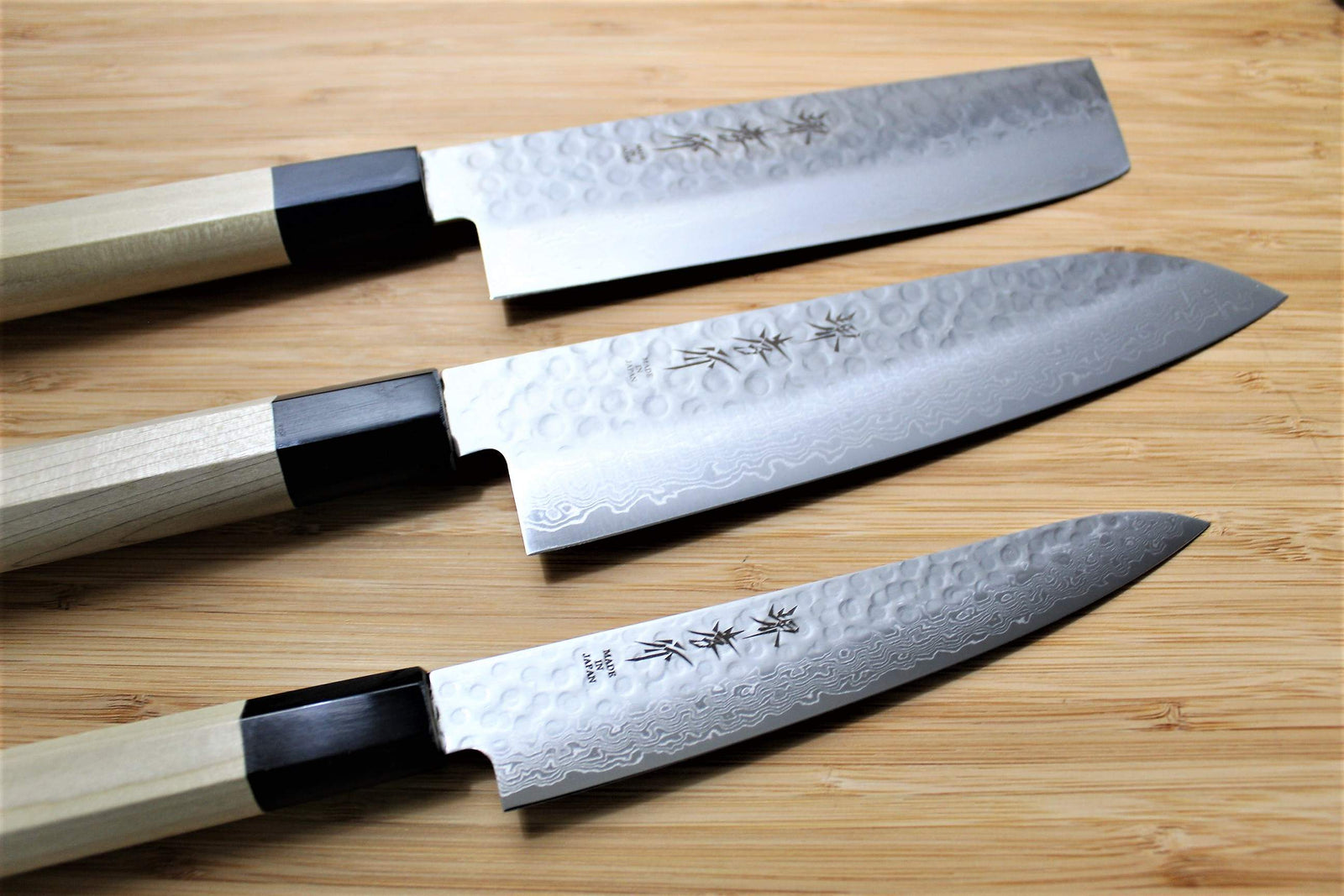 Kitchen Knives - Sakai Takayuki Japanese Knife Set Damascus 45 Layer Petty Knife 150mm (5.9") Santoku Knife 180mm (7.1") Nakiri Knife 160mm (6.3")