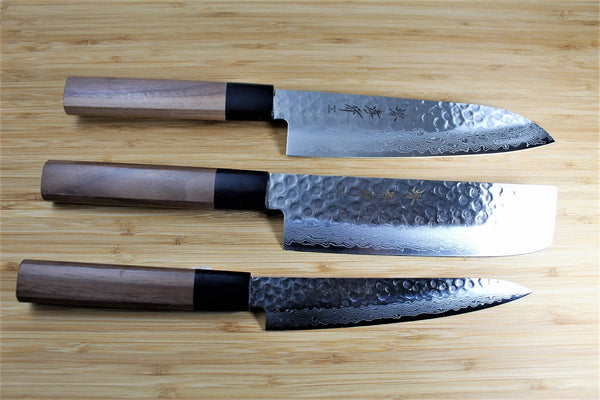 Sakai Takayuki Japanese Knife Set Damascus 45 Layer Petty Knife 150mm  (5.9) Nakiri Vegetable Knife 160mm (6.3)